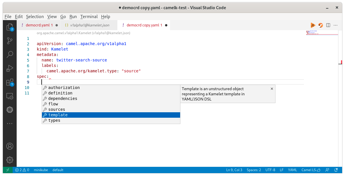 Completion for a Kamelet CRD